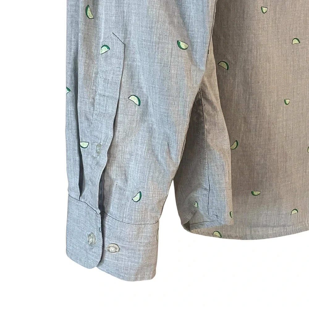 BANANA REPUBLIC Luxe Poplin Men's Large Slim Fit Gray Limes Button-Down Shirt